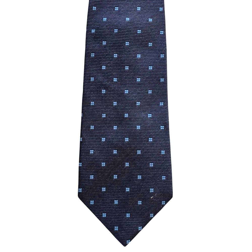 Tie Lands End‎ Necktie Blue Squares Pattern 100% Silk